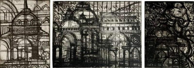 Cityscape printmaking titled 'Untitled 1', 12x24 inches, by artist Krishnal Fulwala on Paper