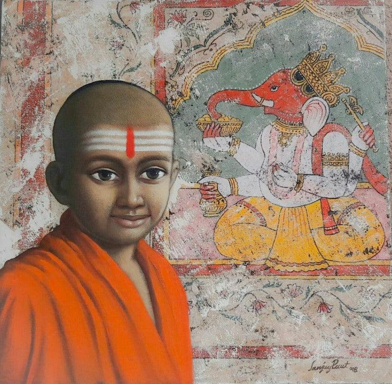 Religious acrylic painting titled 'Untitled 1', 24x24 inches, by artist Sanjay Raut on Canvas