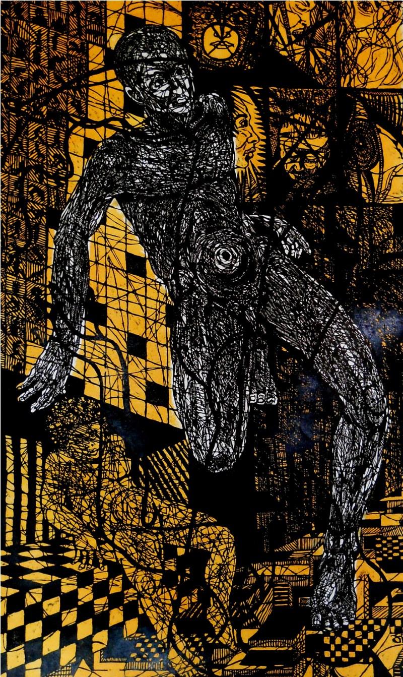 contemporary printmaking titled 'Untitled 1', 59x35 inches, by artist Jintu Mohan Kalita on Paper