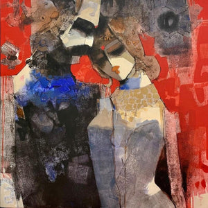 Figurative mixed media painting titled 'Untitled 1', 36x36 inches, by artist Sachin Jaltare on Canvas