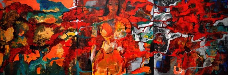 Figurative acrylic painting titled 'Untitled 1', 36x84 inches, by artist Sunayana Malhotra on Canvas