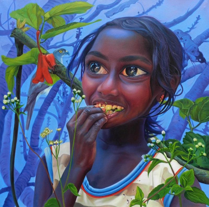 Figurative oil painting titled 'Untitled 1', 36x36 inches, by artist K G Babu on Canvas