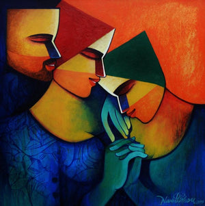Figurative acrylic painting titled 'Untitled 1', 24x24 inches, by artist Nawal Kishore on Canvas