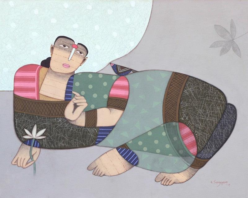 Figurative mixed media painting titled 'Untitled 1', 24x30 inches, by artist Kiran Sherkhane on Canvas