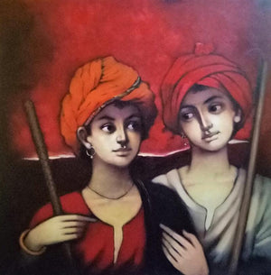 Figurative acrylic painting titled 'Untitled 1', 36x36 inches, by artist Vijay Gille on Canvas