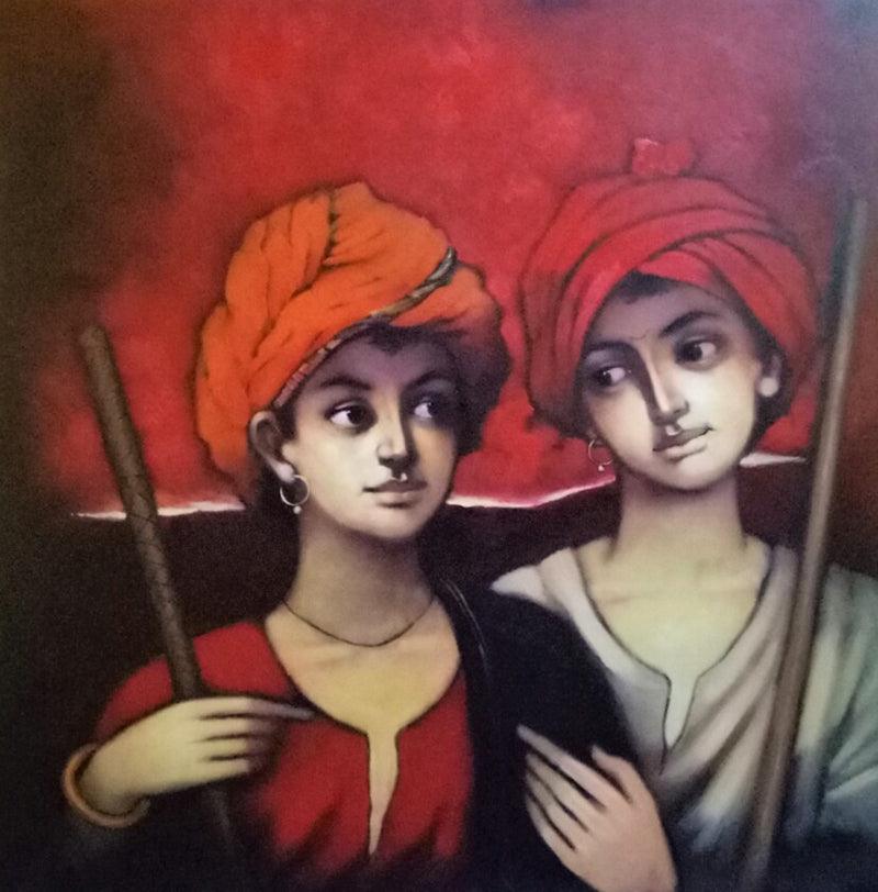 Figurative acrylic painting titled 'Untitled 1', 36x36 inches, by artist Vijay Gille on Canvas