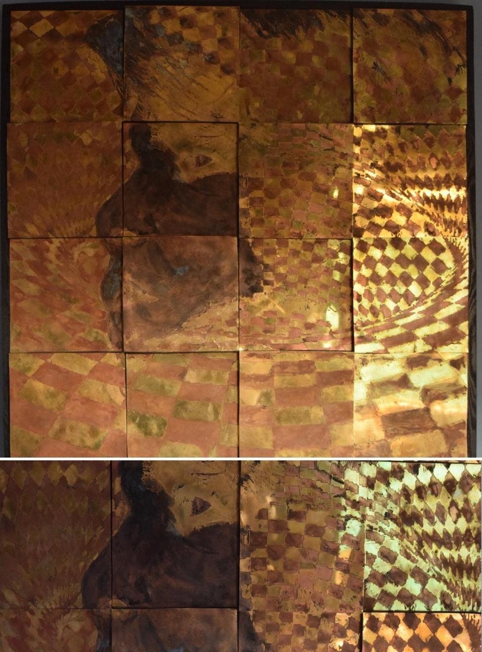 Cubist sculpture titled 'Untitled 1', 36x36x2 inches, by artist Navjot Sohal on Brass, Wood