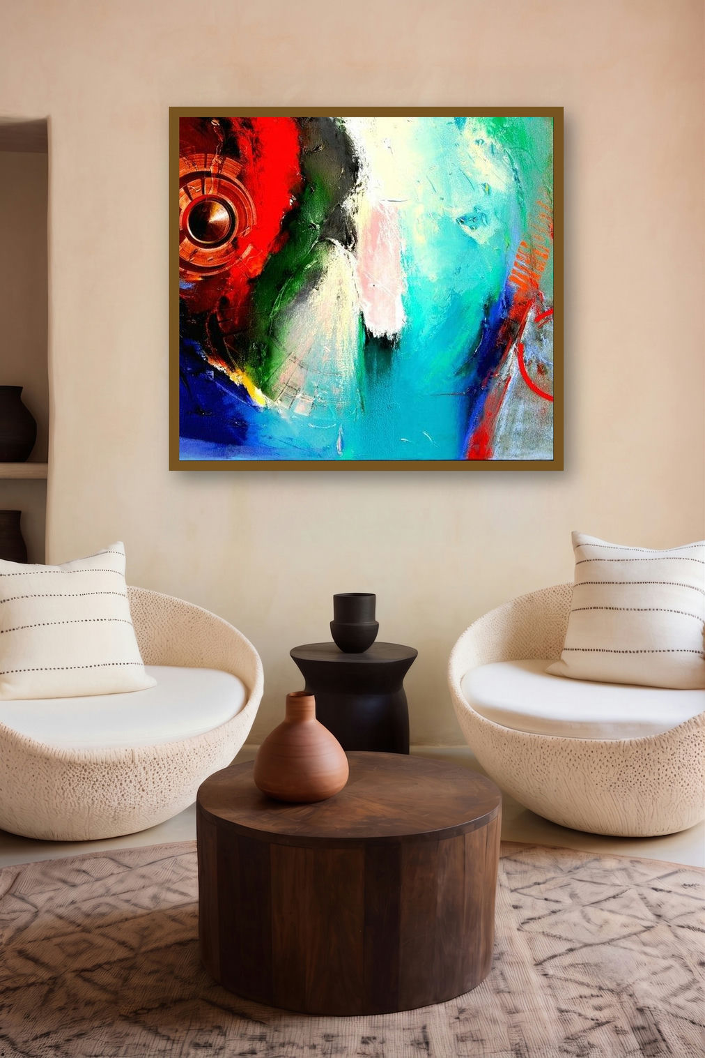 Untitled 1 (Collision of Worlds) by artist Murli Dhar Rai displayed in a Designer gallery