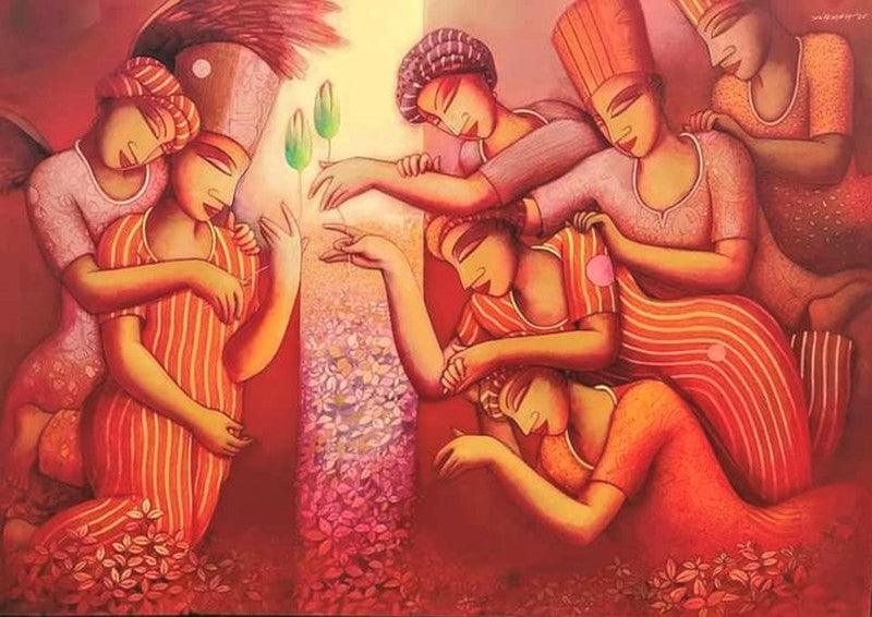 Figurative acrylic painting titled 'Untitled 1', 42x60 inches, by artist Samir Sarkar on Canvas