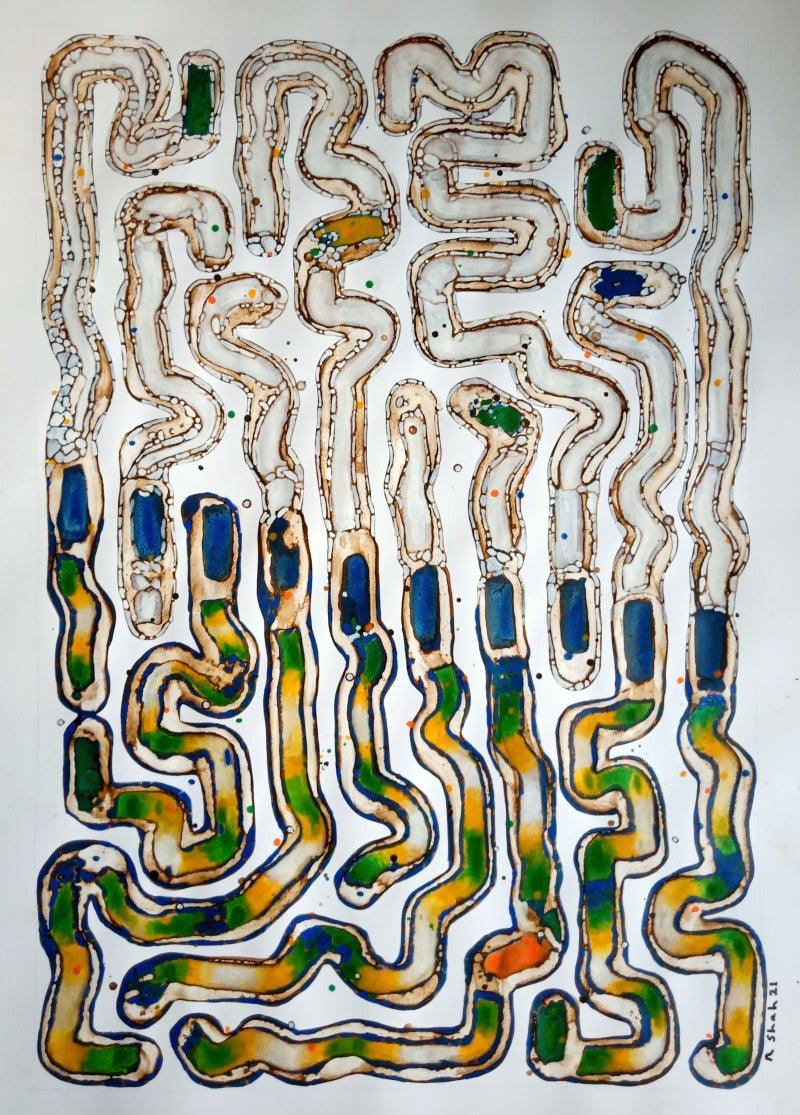 Abstract acrylic painting titled 'Untitled 1', 36x26 inches, by artist Rajesh Shah on Acid Free Paper