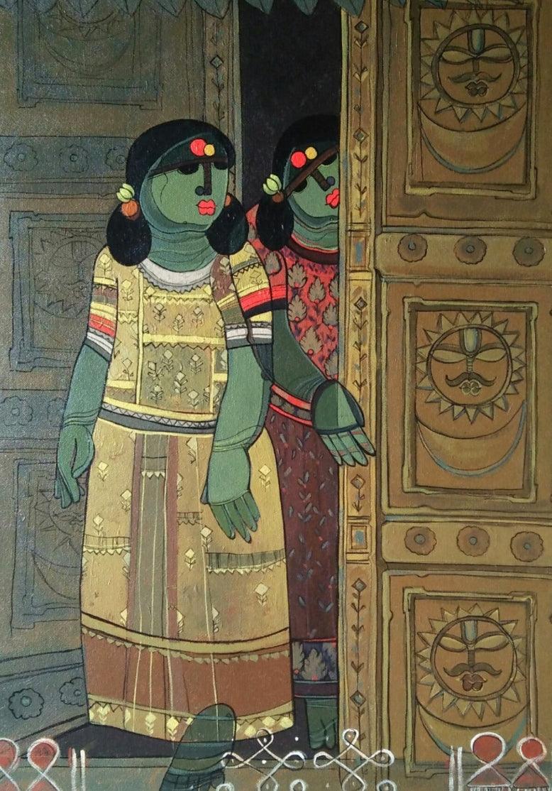 Figurative acrylic painting titled 'Untitled 1', 28x20 inches, by artist Priyanka Chivte on Canvas