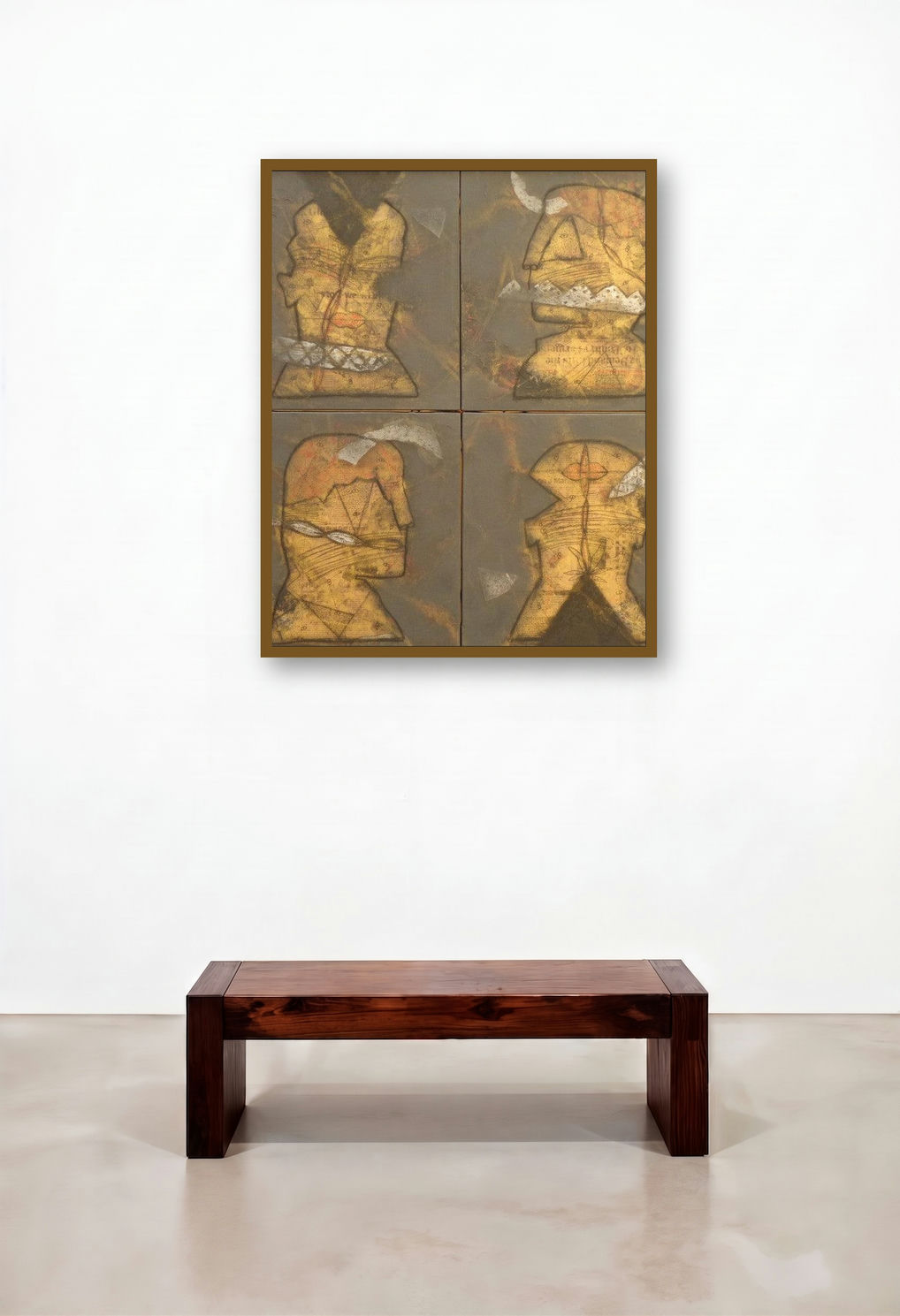 Untitled 1 (Faces of Time) by artist Sukhendu Paul displayed in a Urban Loft Living Room
