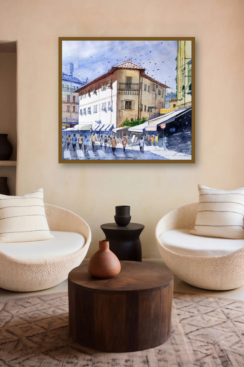 Untitled 1 (Florentine Hustle and Bustle) by artist Balaji G Bhange displayed in a Boutique gallery