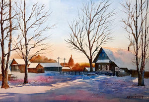 Landscape watercolor painting titled 'Untitled 1', 14x20 inches, by artist Abhijeet Bahadure on Paper