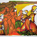 Figurative serigraphs painting titled 'Untitled 1', 52x96 inches, by artist Vrindavan Solanki on Paper