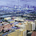Cityscape acrylic painting titled 'Untitled 1', 24x60 inches, by artist Ritesh Chopda on Canvas