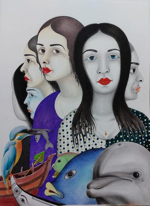 Figurative mixed media painting titled 'Untitled 1', 30x22 inches, by artist Rajesh Salagaonkar on Paper