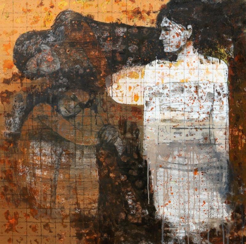 Figurative acrylic painting titled 'Untitled 1', 36x36 inches, by artist Swati Sable on Canvas