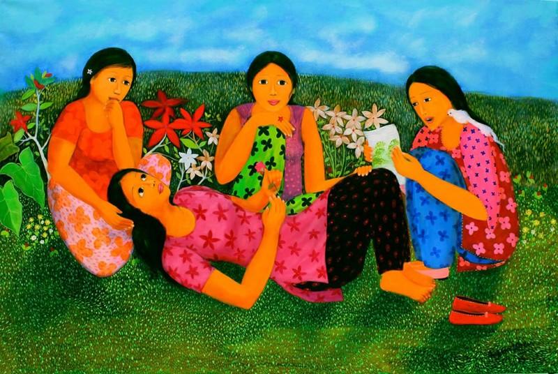 Figurative acrylic painting titled 'Untitled 1', 48x72 inches, by artist Anjum Khan on Canvas