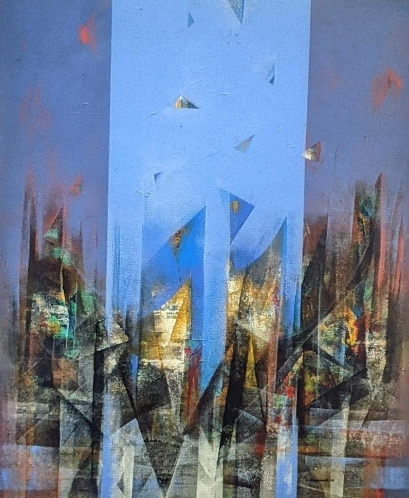 Abstract acrylic painting titled 'Untitled 1', 59x47 inches, by artist Vasant Sonavani on Canvas