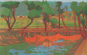 Nature tempera painting titled 'Untitled 1', 20x30 inches, by artist Sujit Das on Cloth