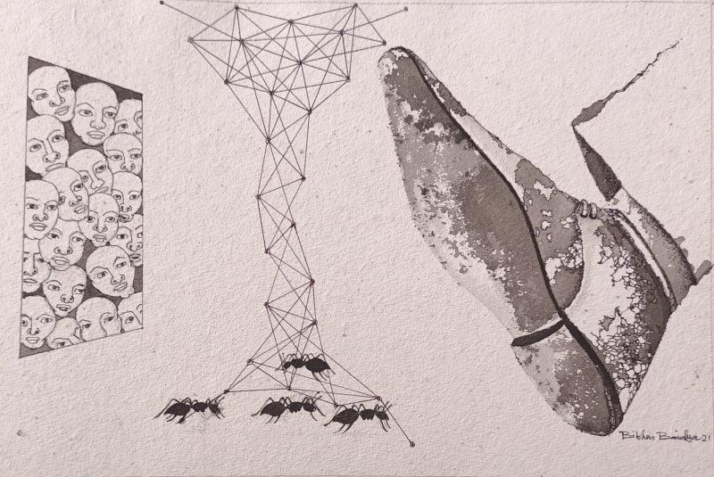 contemporary pen ink drawing titled 'Untitled 1', 8x12 inches, by artist Bibhas Baidya on Paper