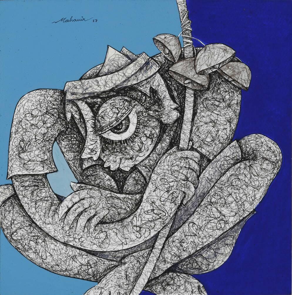 Figurative acrylic ink painting titled 'Untitled 1', 10x10 inches, by artist Mahavir  Verma on paper