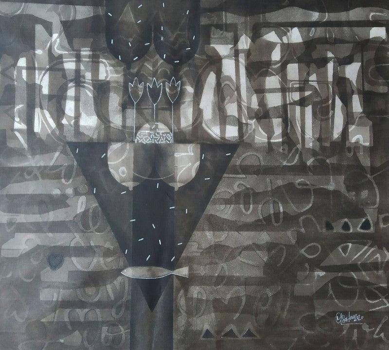 Abstract mixed media drawing titled 'Untitled 1', 26x24 inches, by artist Narendra Jatav on Canvas