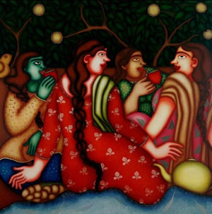 Figurative oil painting titled 'Untitled 1', 40x40 inches, by artist Jayita Borthakur on Canvas