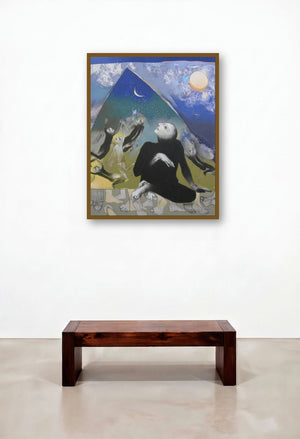 Untitled 1 (Contemplation) by artist Pradip Kumar Sau displayed in a Coastal Family Room