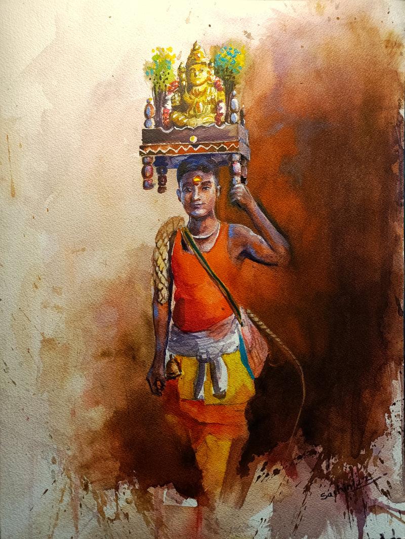 Religious watercolor painting titled 'Untitled 1', 16x12 inches, by artist Sachin Revankar on Paper