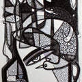 Figurative ink drawing titled 'Untitled 1', 18x48 inches, by artist Girish Adannavar on Canvas