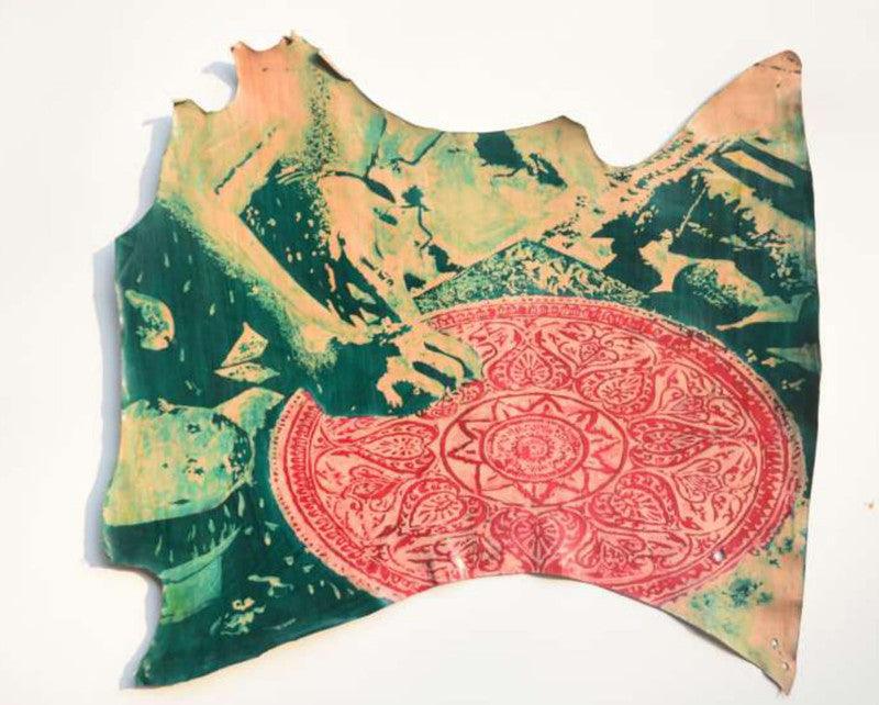 contemporary mixed media titled 'Untitled 1', 22x22 inches, by artist Rajdeep Das on Leather