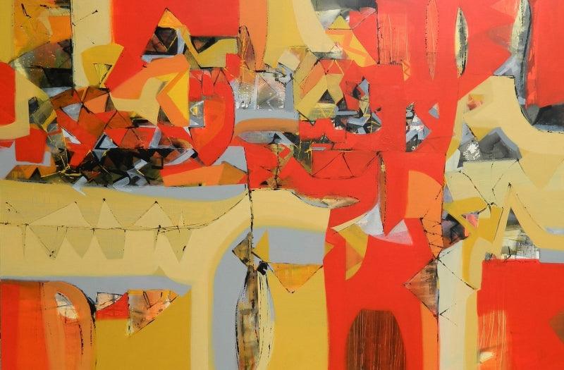 Abstract acrylic painting titled 'Untitled 1', 48x72 inches, by artist Satendra Mhatre on Canvas