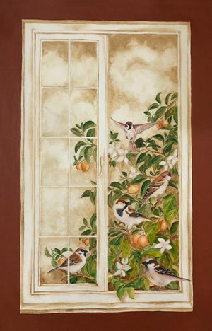 Untitled 1 (A Window to Nature) by Afza Tamkanat, Original Acrylic Animal Painting on Canvas, Medium Vertical Wall Art