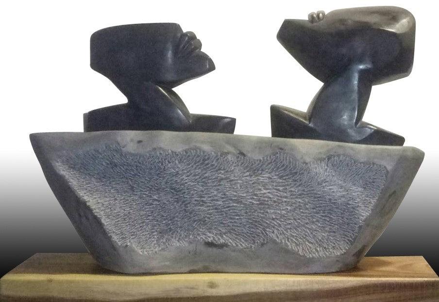 Figurative sculpture titled 'Untitled 1', 39x27x9 inches, by artist Pradeep Jogdand on Black Marble, Wood