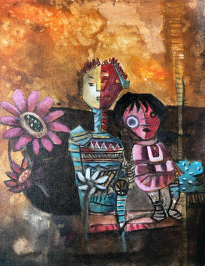 Untitled 1 (Interconnected) by Ekta Singh, Original Acrylic Contemporary Painting on Canvas, Small Vertical Wall Art
