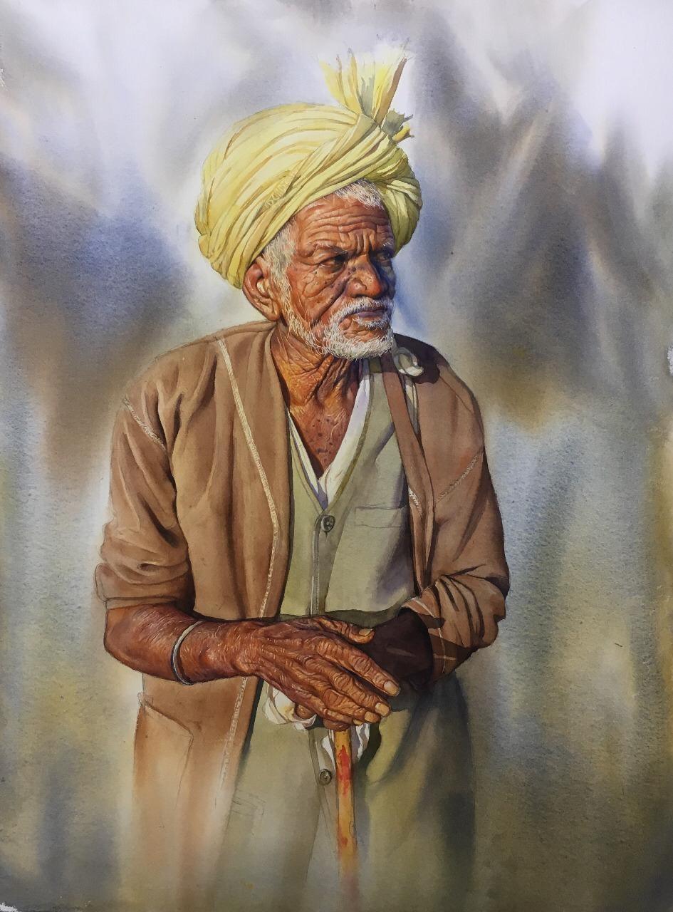 Figurative watercolor painting titled 'Untitled 1', 33x22 inches, by artist Nishikant Palande on Paper