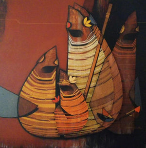 Abstract acrylic painting titled 'Untitled 1', 36x36 inches, by artist Rahul Dangat on Canvas