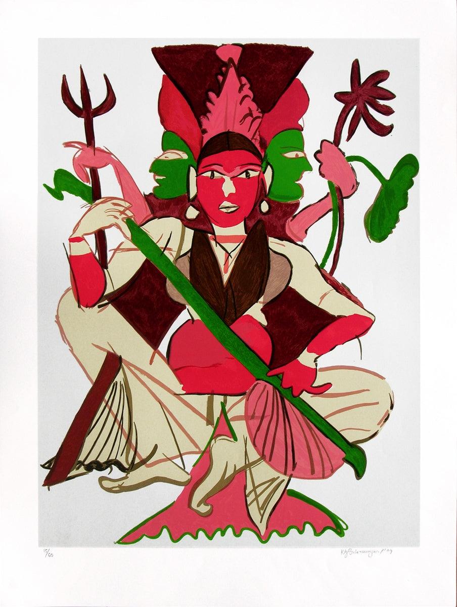 Religious serigraphs painting titled 'Untitled 10', 40x30 inches, by artist K. G. Subramanyan on Paper