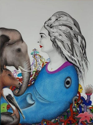 Figurative mixed media painting titled 'Untitled 10', 30x22 inches, by artist Rajesh Salagaonkar on Paper