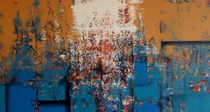 Abstract acrylic painting titled 'Untitled 10', 28x54 inches, by artist Stalin Joseph on Canvas