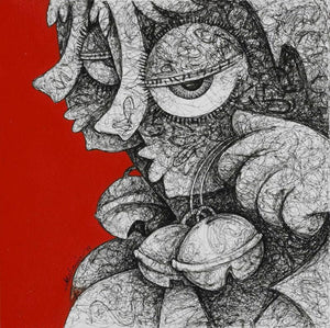 Figurative acrylic ink painting titled 'Untitled 10', 10x10 inches, by artist Mahavir  Verma on paper