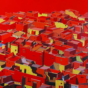Cityscape acrylic painting titled 'Untitled 10', 48x48 inches, by artist Madan Pawar on Canvas