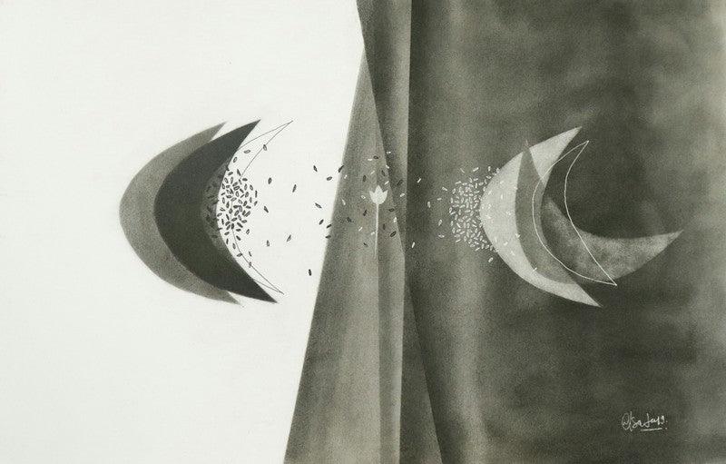 Abstract charcoal drawing titled 'Untitled 10', 14x22 inches, by artist Narendra Jatav on Paper