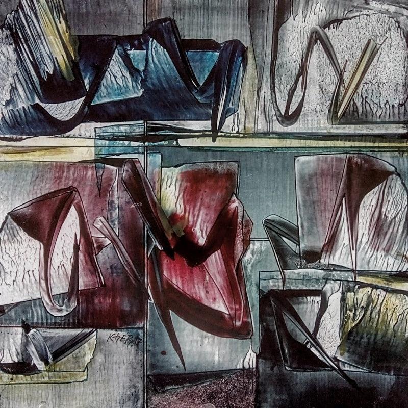 Abstract oil painting titled 'Untitled 10', 12x12 inches, by artist Ramesh Kher on Paper