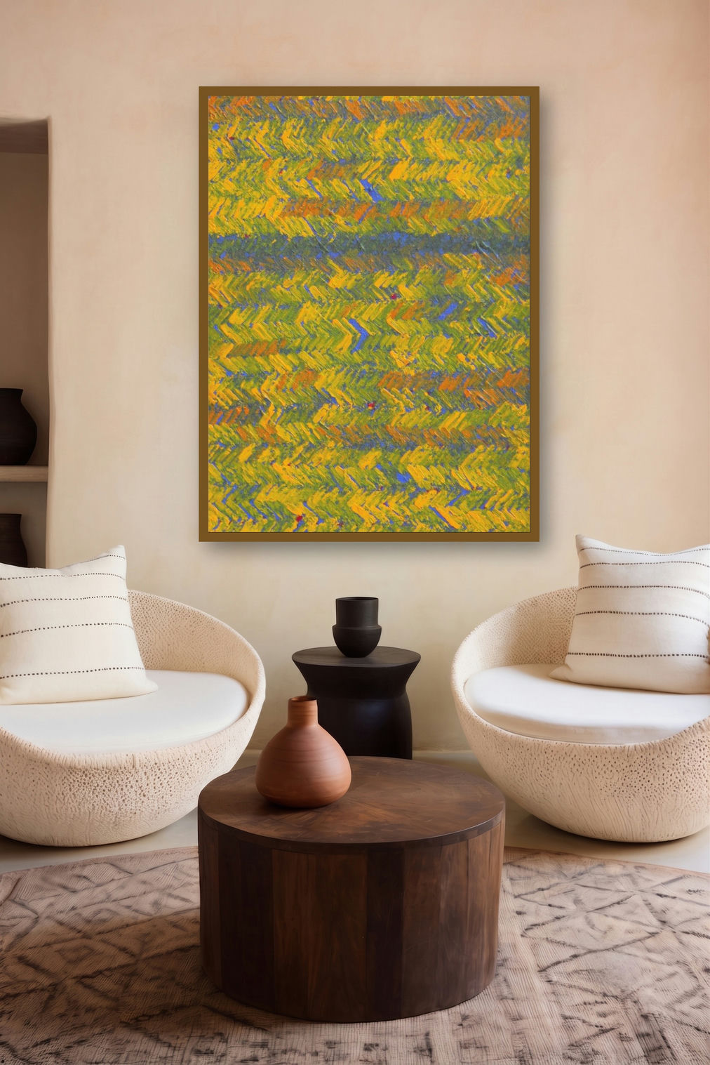 Untitled 10 (Golden Horizon) by artist Anil Tagad displayed in a Indian Art gallery