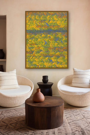 Untitled 10 (Golden Horizon) by artist Anil Tagad displayed in a Indian Art gallery