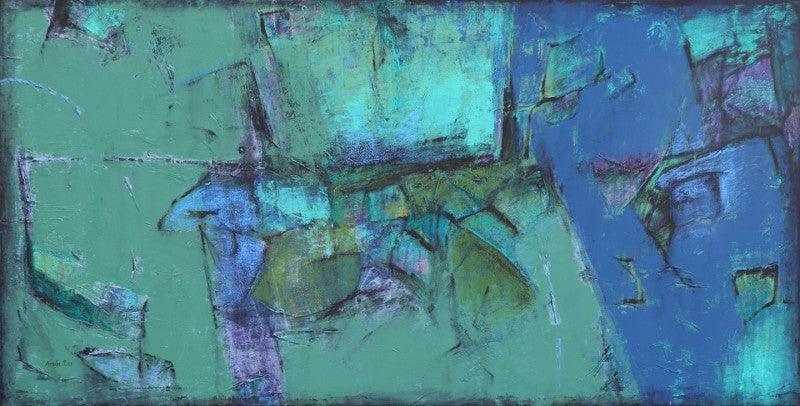 Abstract mixed media painting titled 'Untitled 10', 40x78 inches, by artist Anuja Paturkar on Canvas