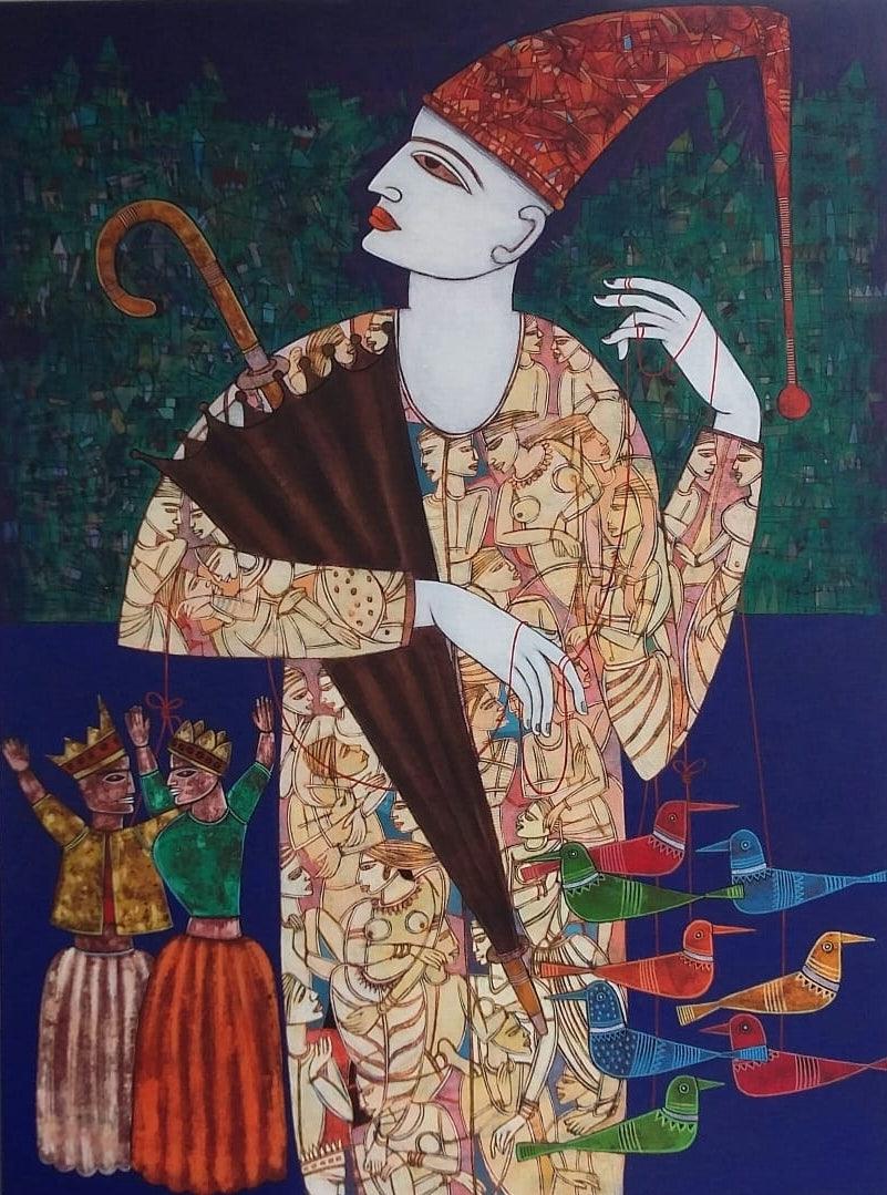 Figurative acrylic painting titled 'Untitled 10', 48x36 inches, by artist Biswajit Mondal on Canvas